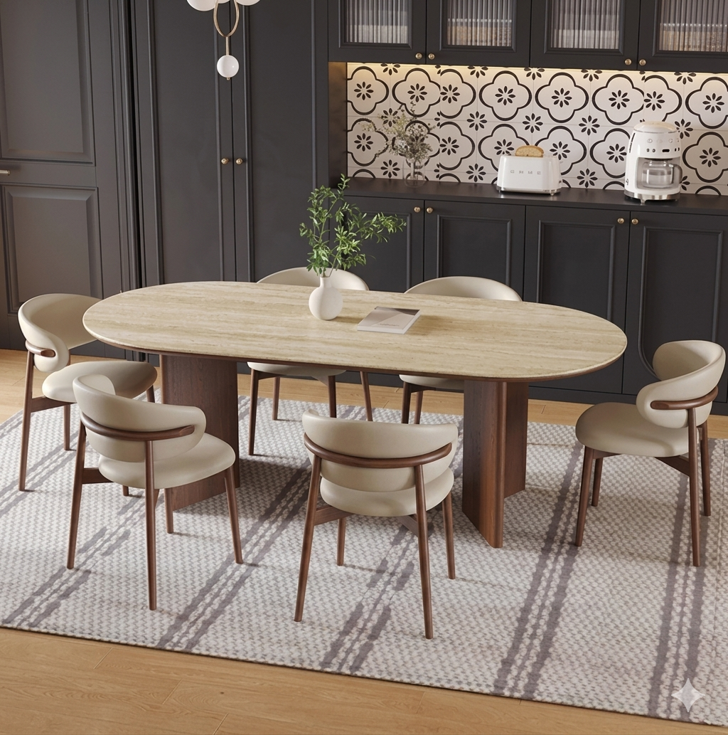 Chaises rembourrées tissu doux assorties à la table à manger Casa Vanta
